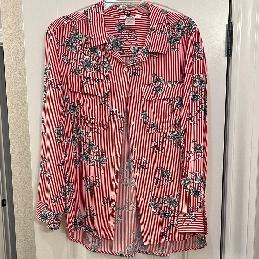K Jordan Red and White Striped Floral Top